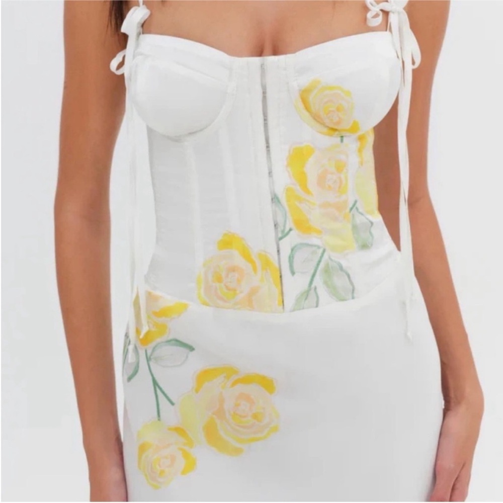 For Love And Lemons White Maxi Dress With Yellow Floral Design View 2